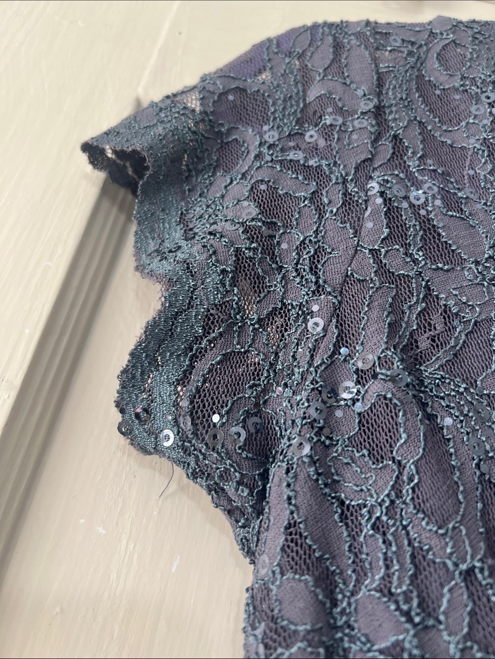 MARINA Gunmetal Gray Lace Sequin dress